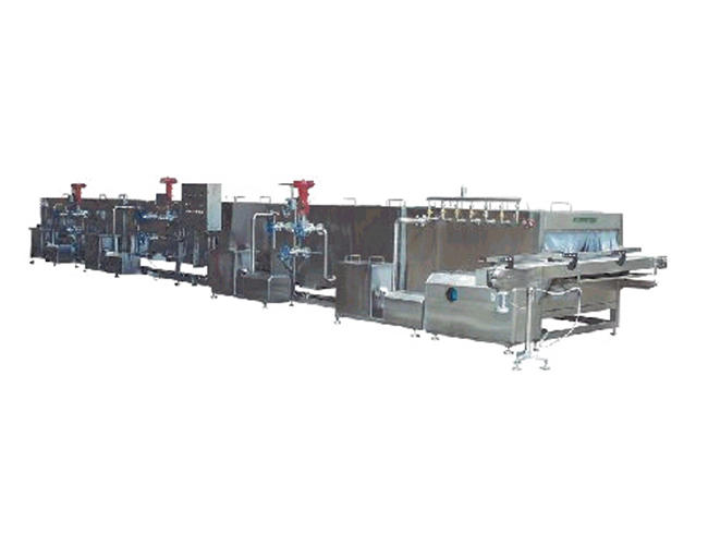 Continuous cooling machine spray sterilization
